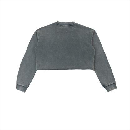 Smiley Cropped Sweatshirt in Gray alternate view by Rave Uniform
