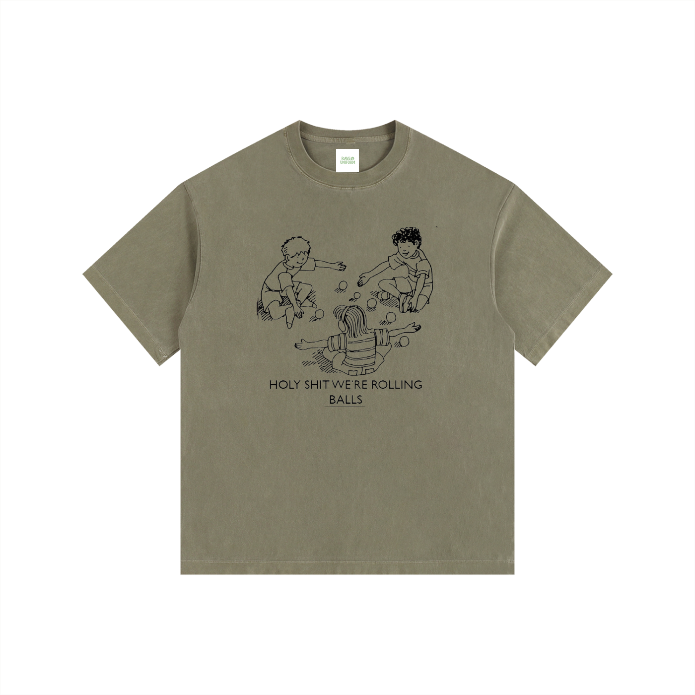 Rolling Balls Oversized T-Shirt in Army Green by Rave Uniform