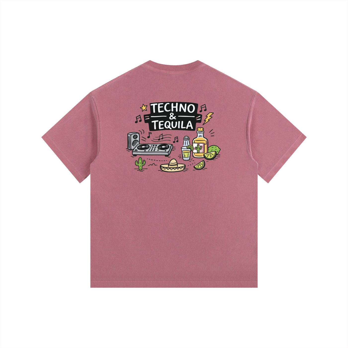 Techno & Tequila Oversized T-Shirt in Ancora Red detail view by Rave Uniform