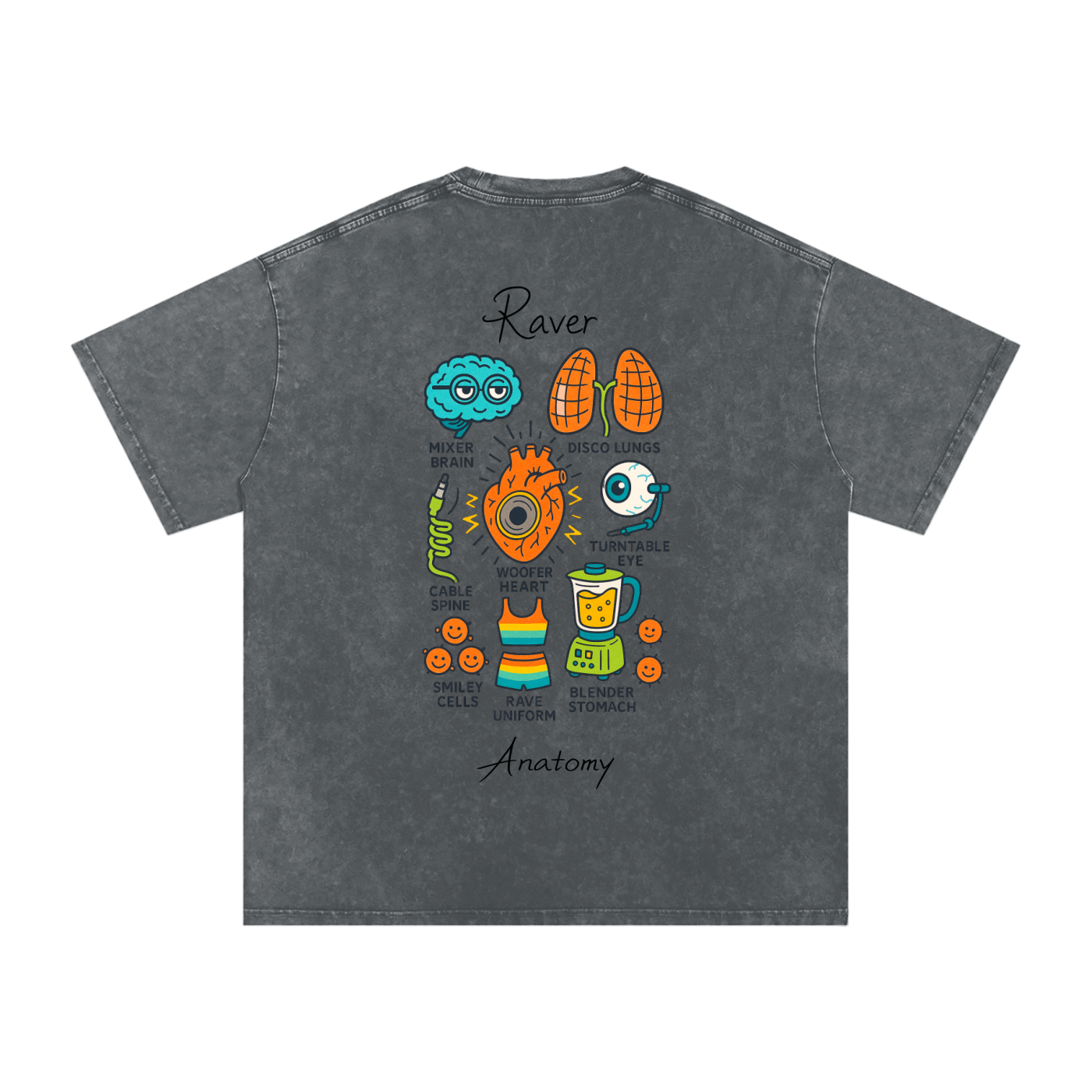 Raver Anatomy Oversized Vintage T-Shirt in Pirate Gray detail view by Rave Uniform