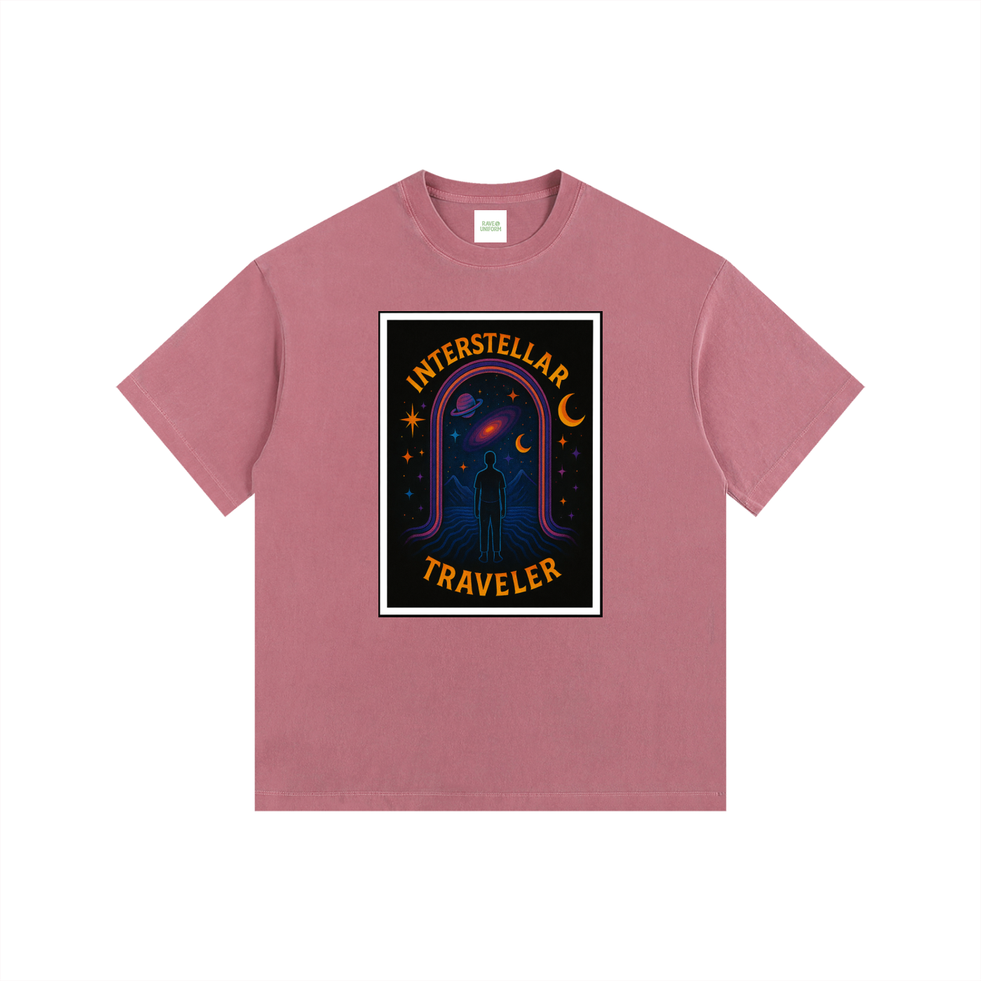 Interstellar Traveller Oversized T-Shirt in Ancora Red detail view by Rave Uniform
