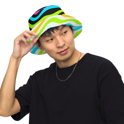 Acid Waves Reversible Bucket Hat on a model