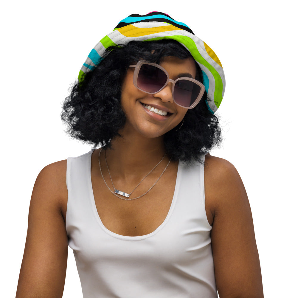 Acid Waves Reversible Bucket Hat on a model, view 2
