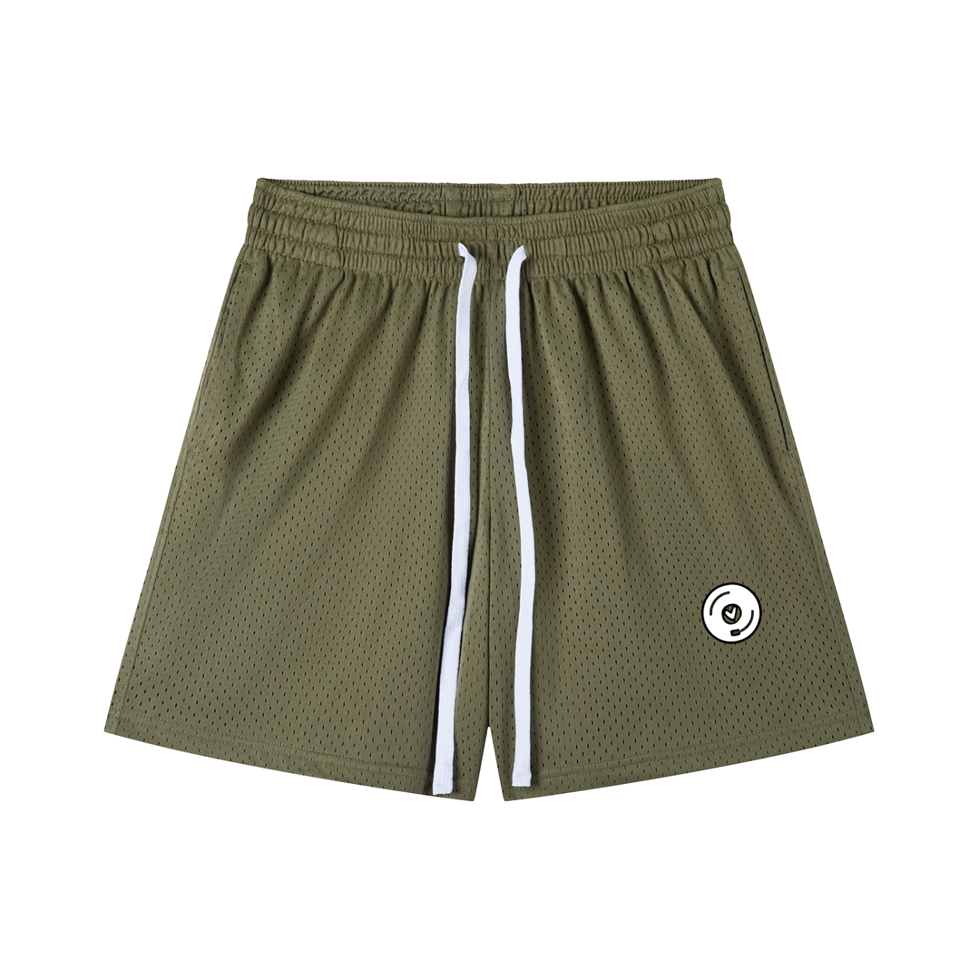 Vinyl Love Mesh Shorts in Army Green detail view by Rave Uniform