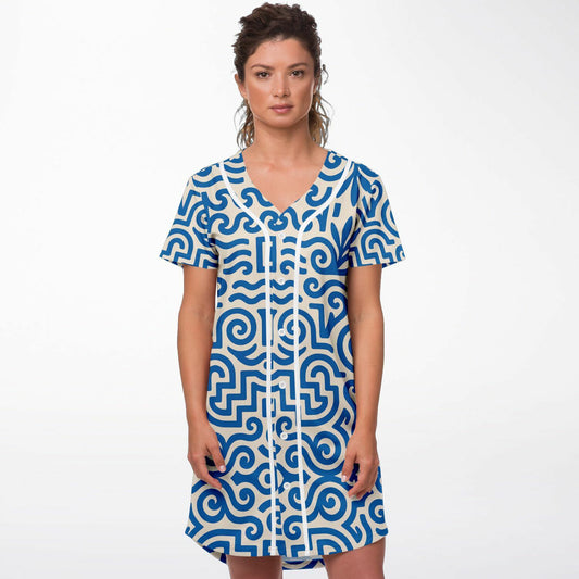 Greek Isles Baseball Jersey Dress, front, on model