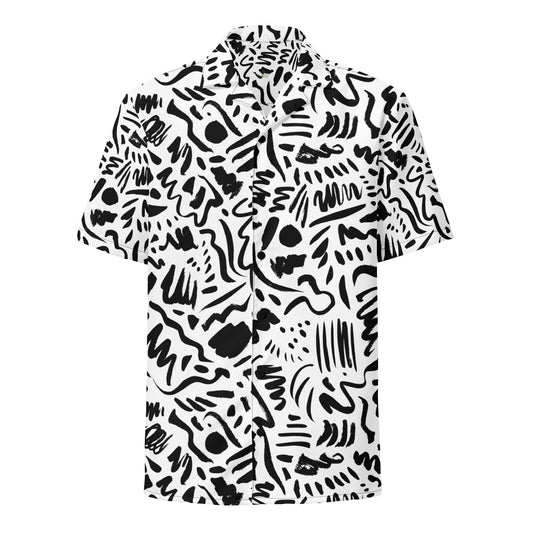 Black Squiggles Collard Shirt front view by Rave Uniform