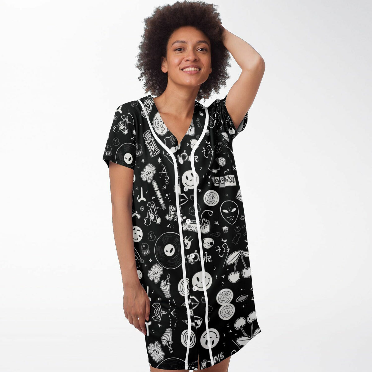 Stoner Doodles Baseball Jersey Dress, front, on model