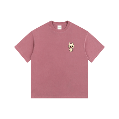 Labubu Oversized T-Shirt in Ancora Red detail view by Rave Uniform