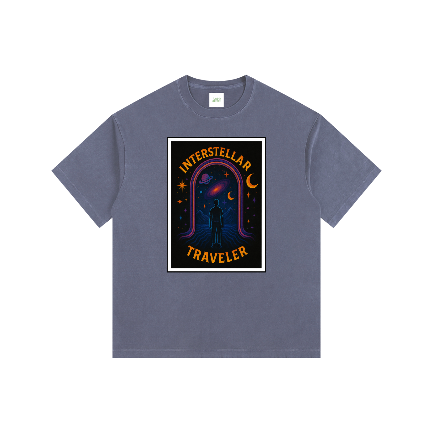 Interstellar Traveller Oversized T-Shirt in Navy Blue detail view by Rave Uniform