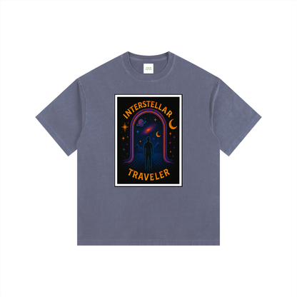 Interstellar Traveller Oversized T-Shirt in Navy Blue detail view by Rave Uniform