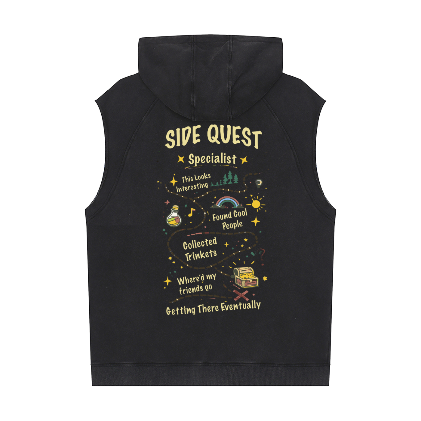 Snow Washed Sleeveless Hoodie in Black alternate view by Rave Uniform