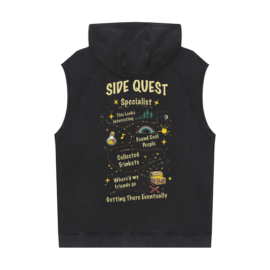 Snow Washed Sleeveless Hoodie in Black alternate view by Rave Uniform