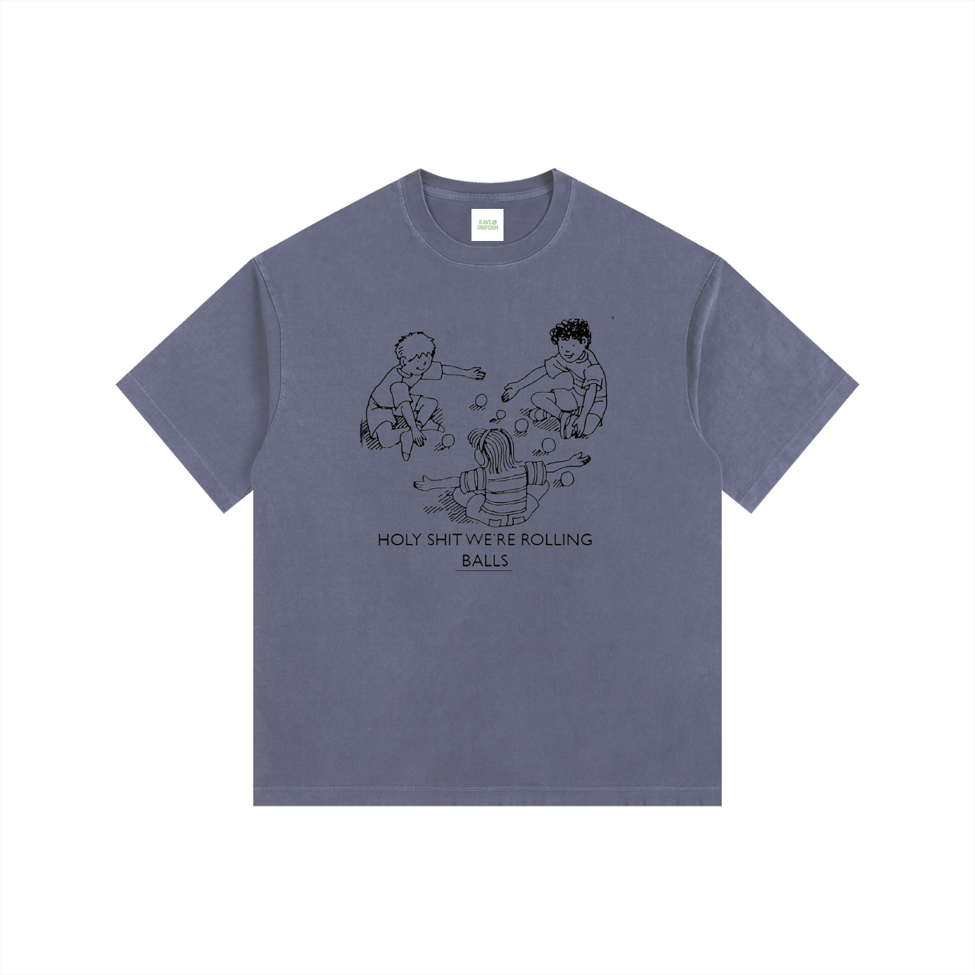 Rolling Balls Oversized T-Shirt in Navy Blue detail view by Rave Uniform