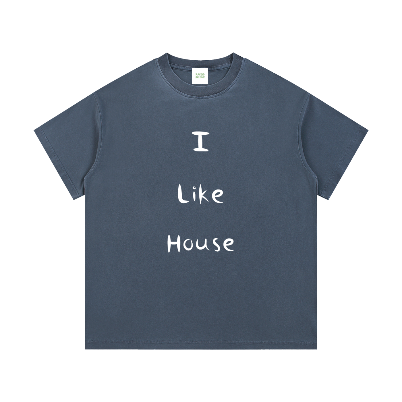 I Like House T-Shirt in Gray Blue detail view by Rave Uniform