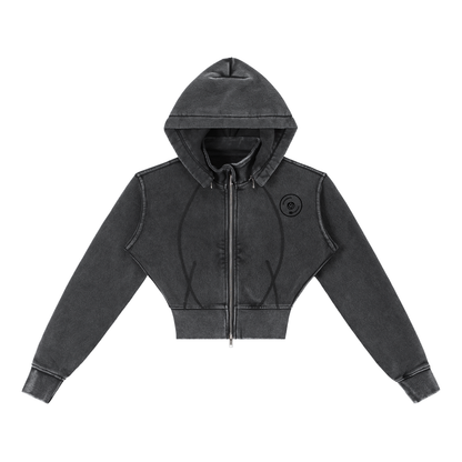 Vinyl Love Cropped Fleece Hoodie - Rave Uniform Back View