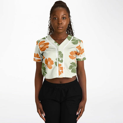 Floral Breeze Cropped Baseball Jersey, front, on model