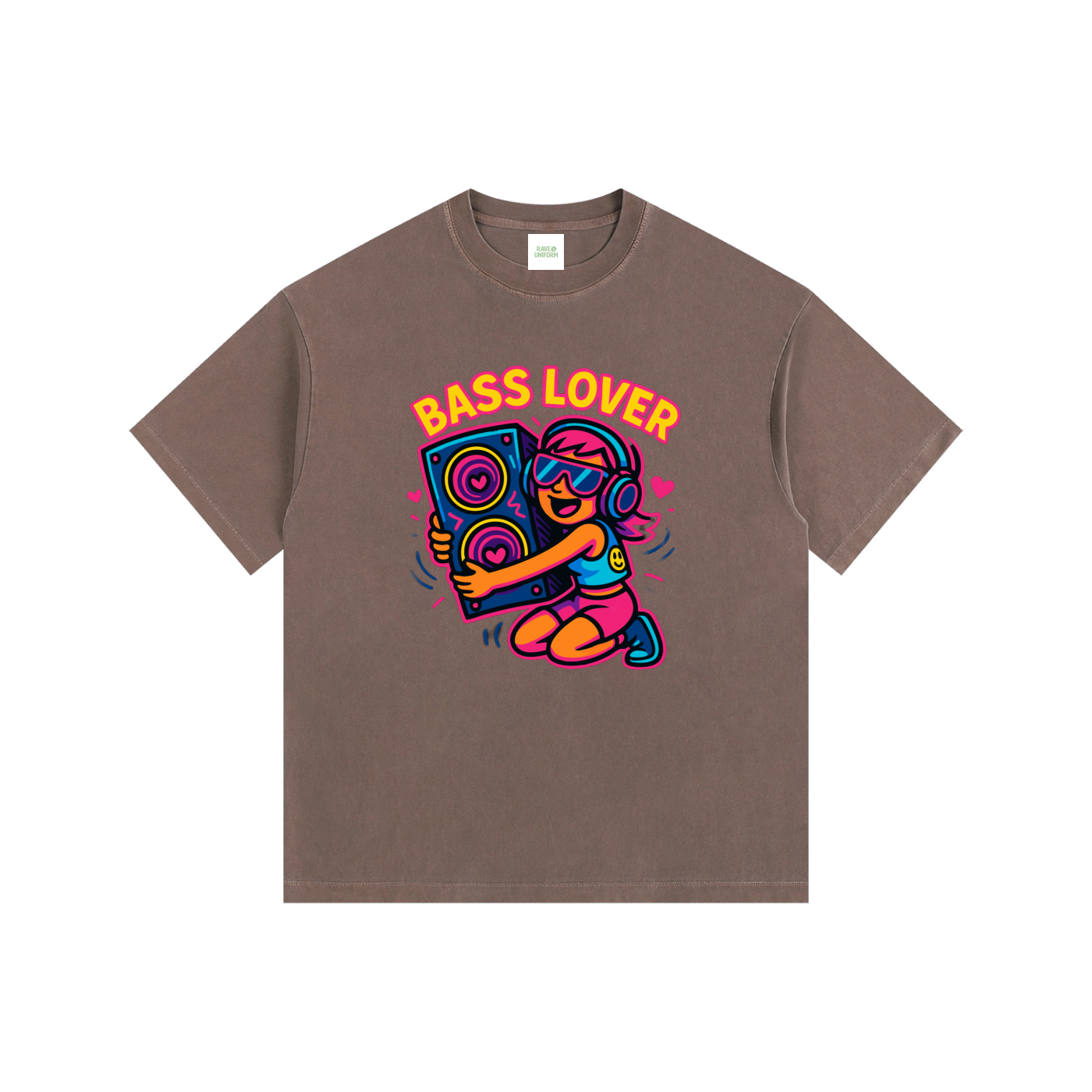 Bass Lover Oversized T-Shirt in Coffee detail view by Rave Uniform