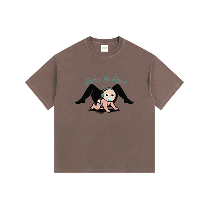 Born To Rave Oversized T-Shirt in Coffee detail view by Rave Uniform