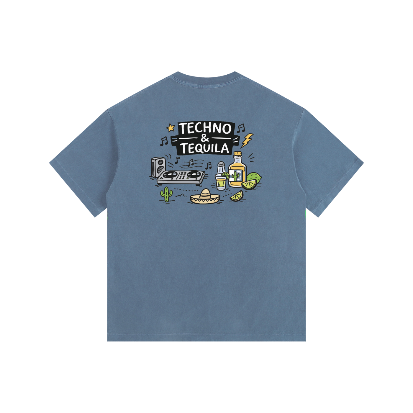 Techno & Tequila Oversized T-Shirt in Royal Blue detail view by Rave Uniform