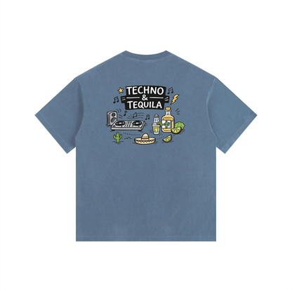 Techno & Tequila Oversized T-Shirt in Royal Blue detail view by Rave Uniform