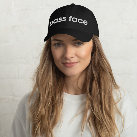 Bass Face Dad Hat in Black on a model