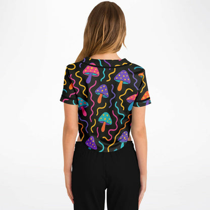Mushroom Confetti Cropped Baseball Jersey, back, on model