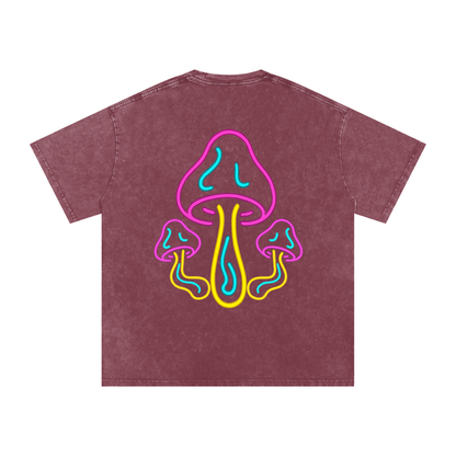 Glowing Mushroom Oversized Vintage T-Shirt in Red detail view by Rave Uniform