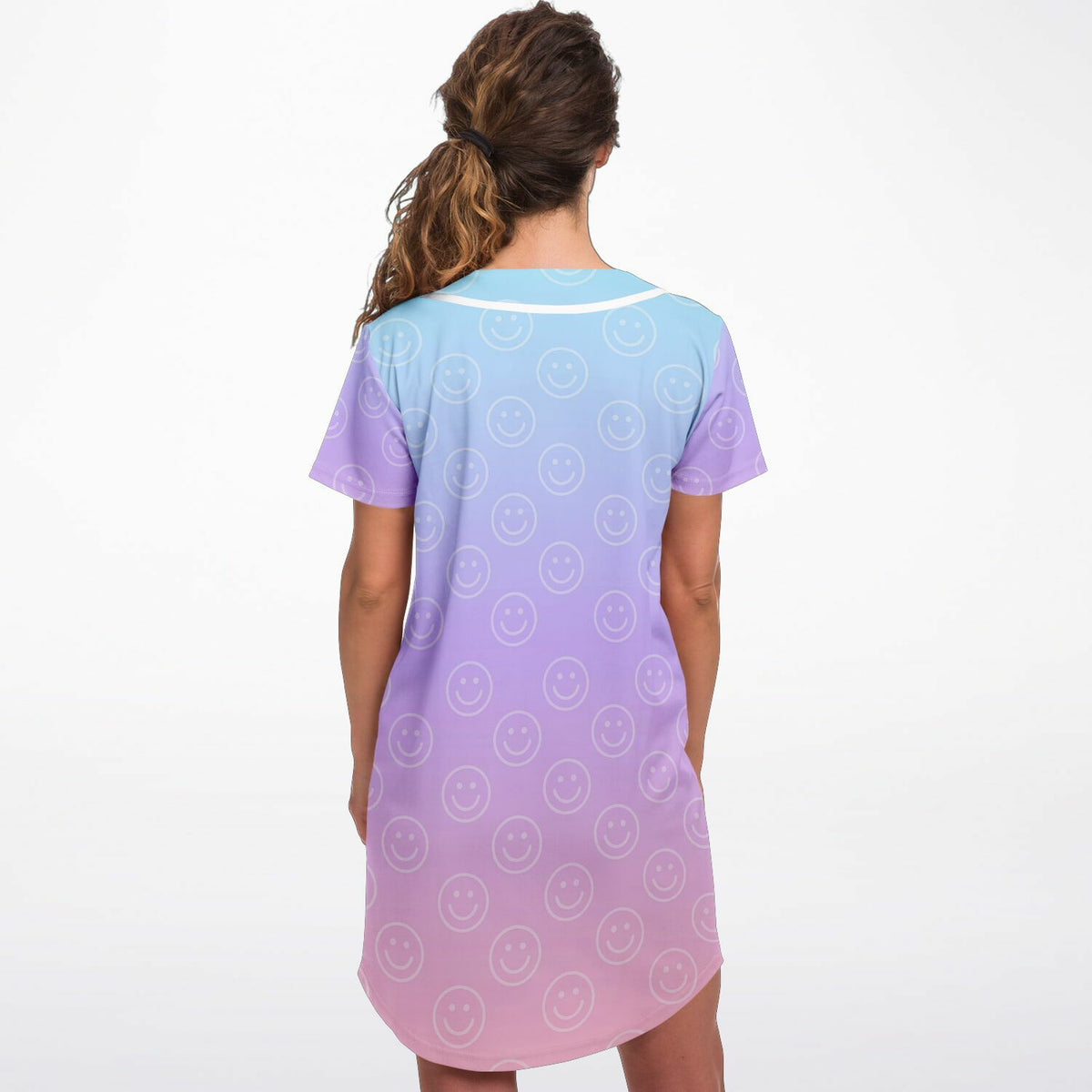 Cotton Candy Smiles Baseball Jersey Dress, back, on model