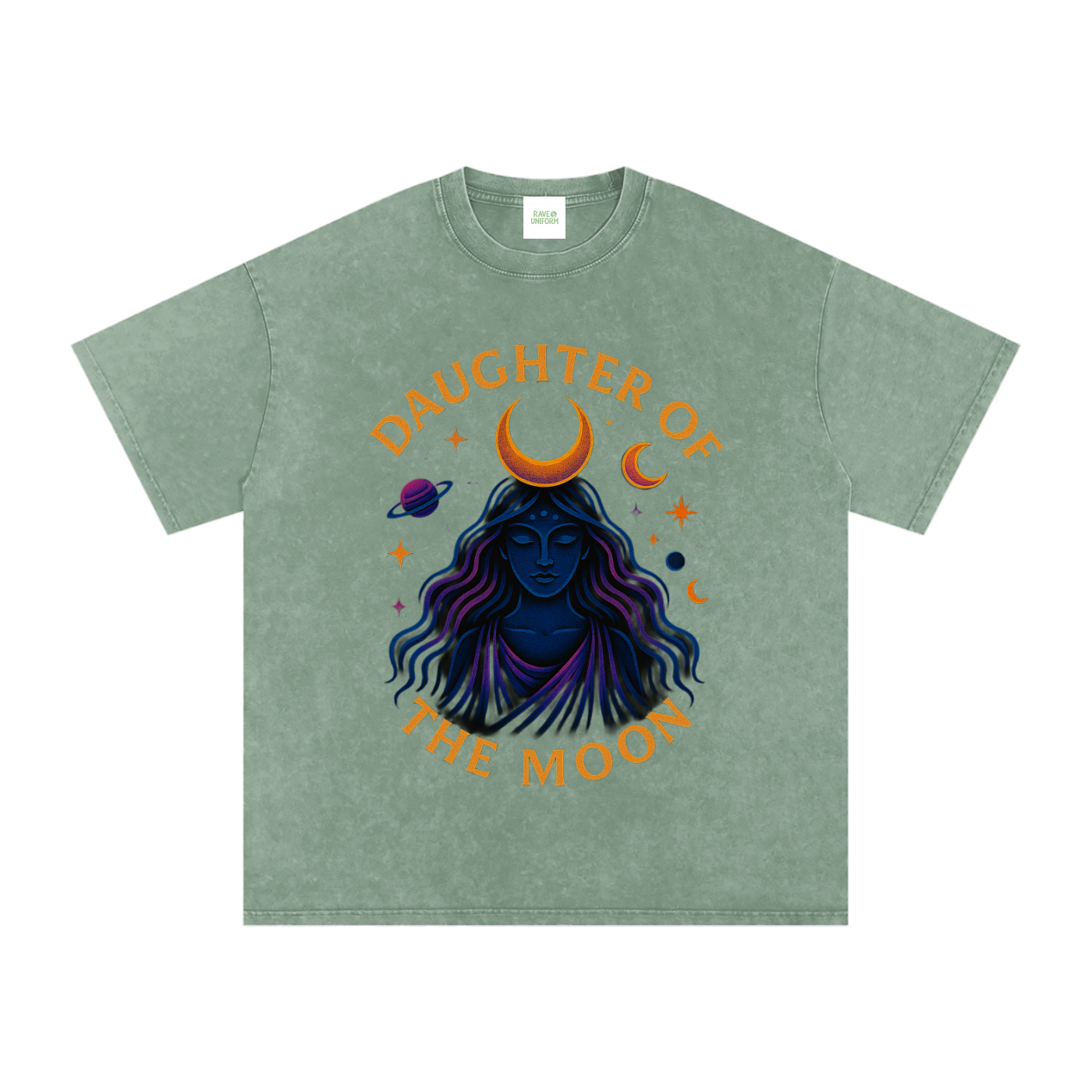 Daughter of The Moon Oversized Vintage T-Shirt in Bean Green by Rave Uniform