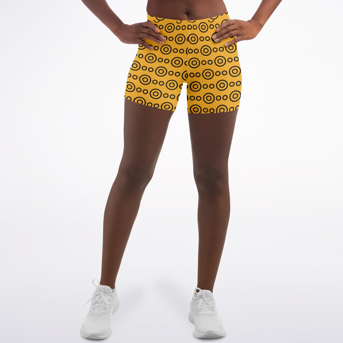 Yellow Eyes Legging Shorts, front, on model