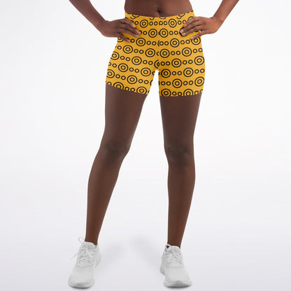Yellow Eyes Legging Shorts, front, on model