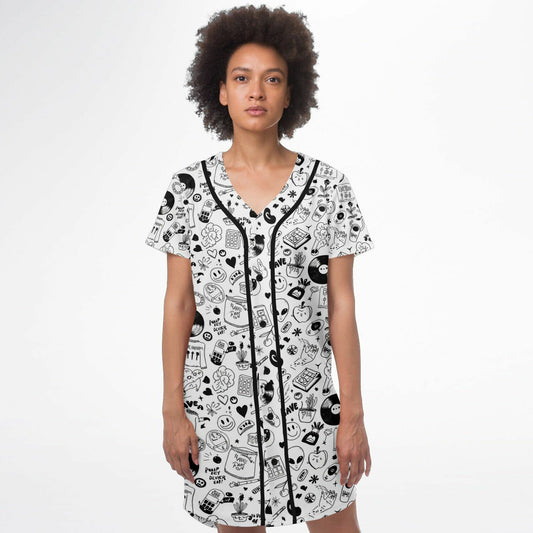 Stoner Doodles Inverted Baseball Jersey Dress, front, on model
