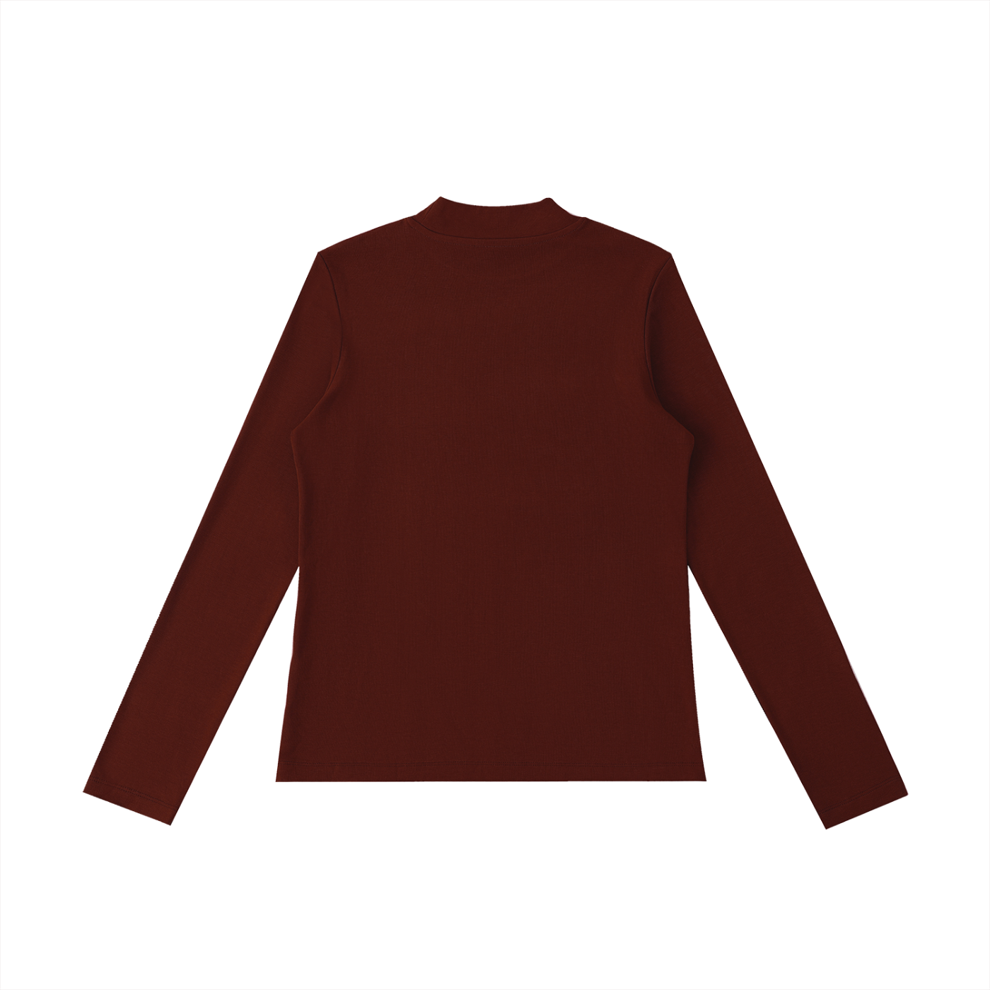 Essential Mock Neck Long Sleeve T-Shirt in Dull Red detail view by Rave Uniform