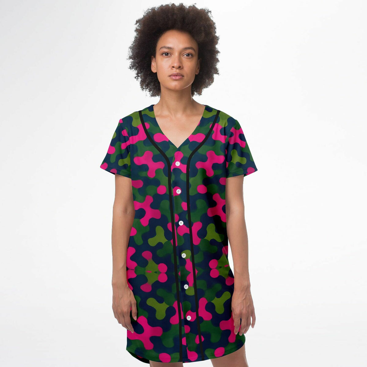 Rave Camo Baseball Jersey Dress, front, on model