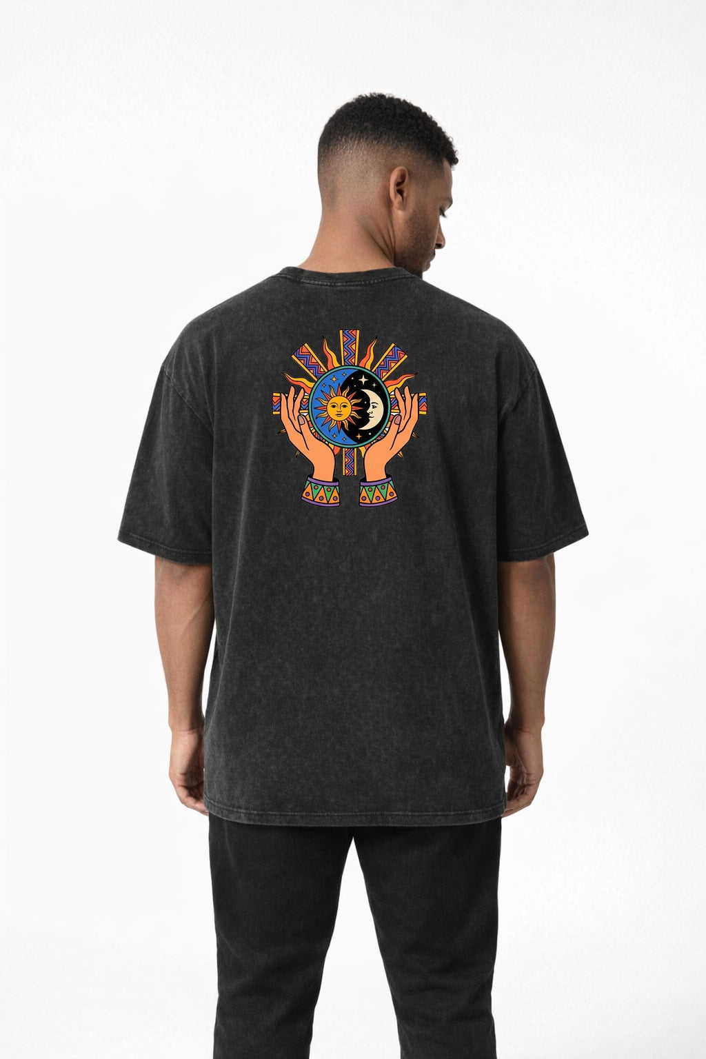 Aztec Rising Oversized Vintage T-Shirt back candidate 1 white studio model mockup