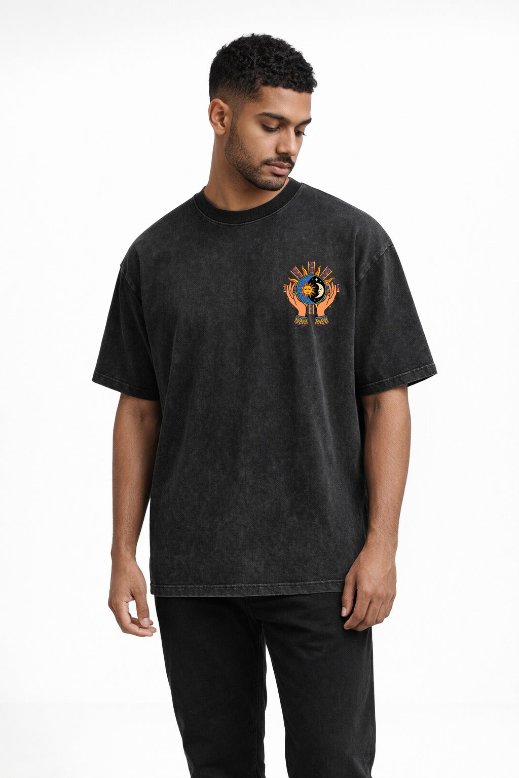 Aztec Rising Oversized Vintage T-Shirt front candidate 1 white studio model mockup