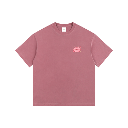 Smoochie Oversized T-Shirt in Ancora Red detail view by Rave Uniform