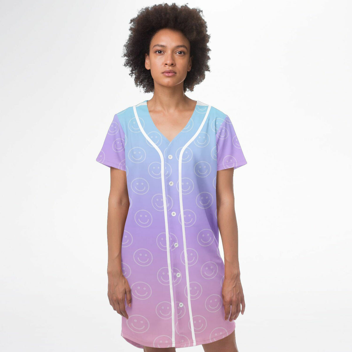 Cotton Candy Smiles Baseball Jersey Dress, front, on model