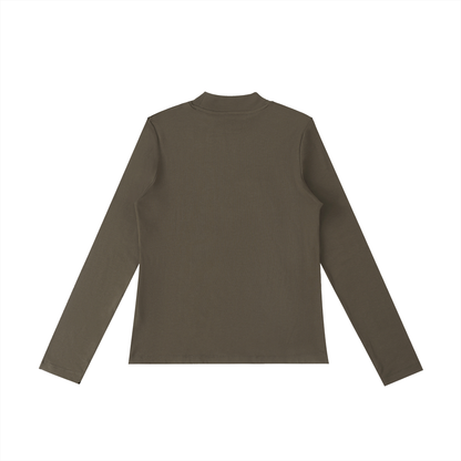 Essential Mock Neck Long Sleeve T-Shirt in Coffee detail view by Rave Uniform