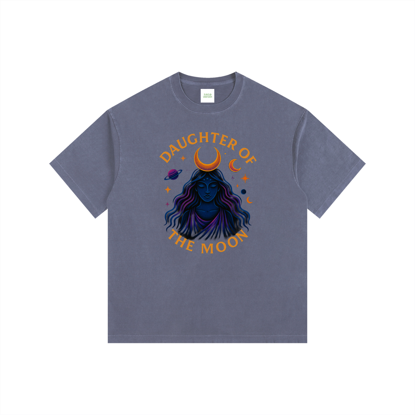 Daughter of The Moon Oversized T-Shirt in Navy Blue detail view by Rave Uniform