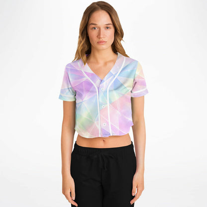Sherbert Kaleidoscope Cropped Baseball Jersey, front, on model