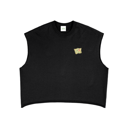 Side Quest Boxy Tank Top in Black side view by Rave Uniform