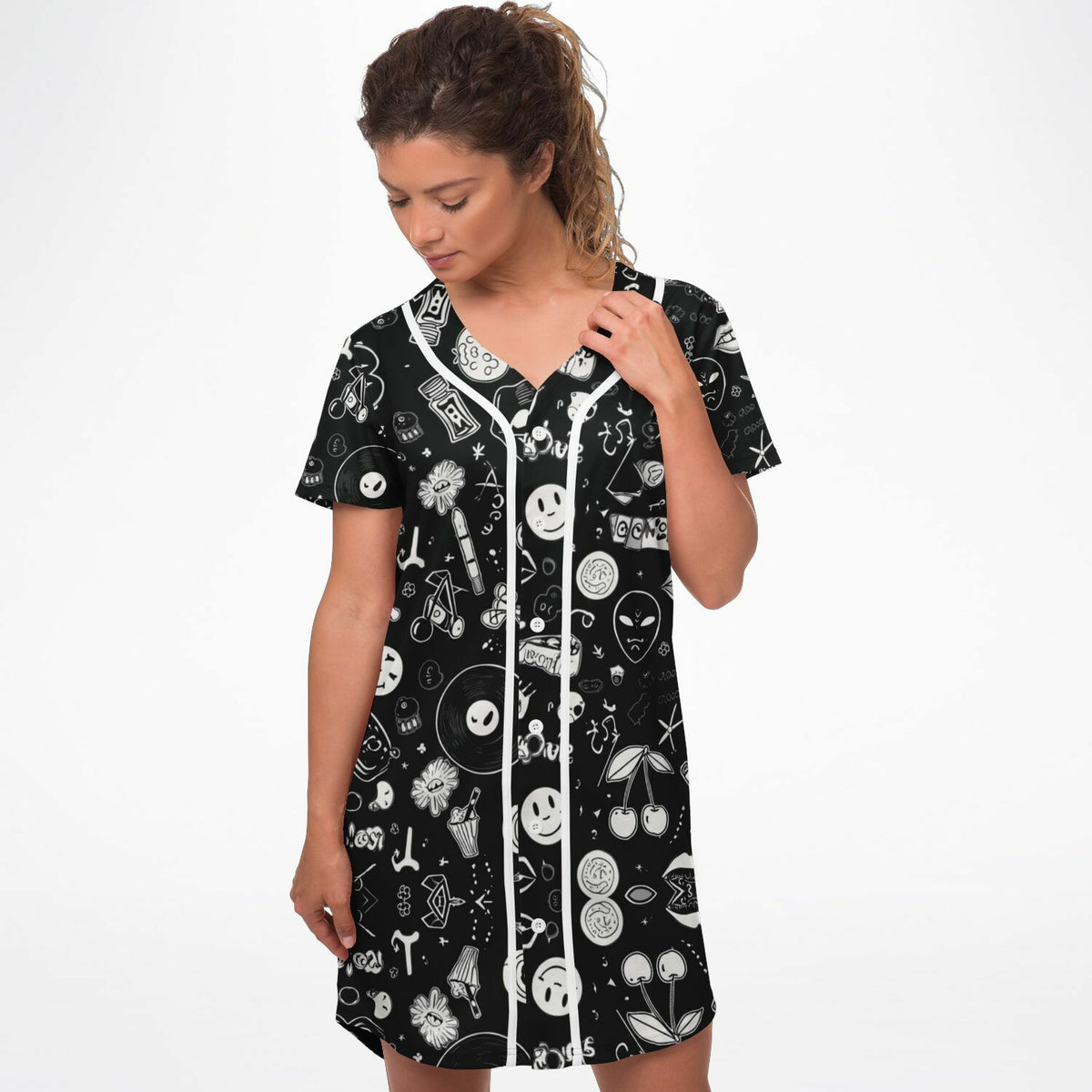 Stoner Doodles Baseball Jersey Dress, front, on model