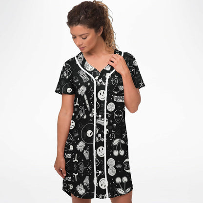 Stoner Doodles Baseball Jersey Dress, front, on model