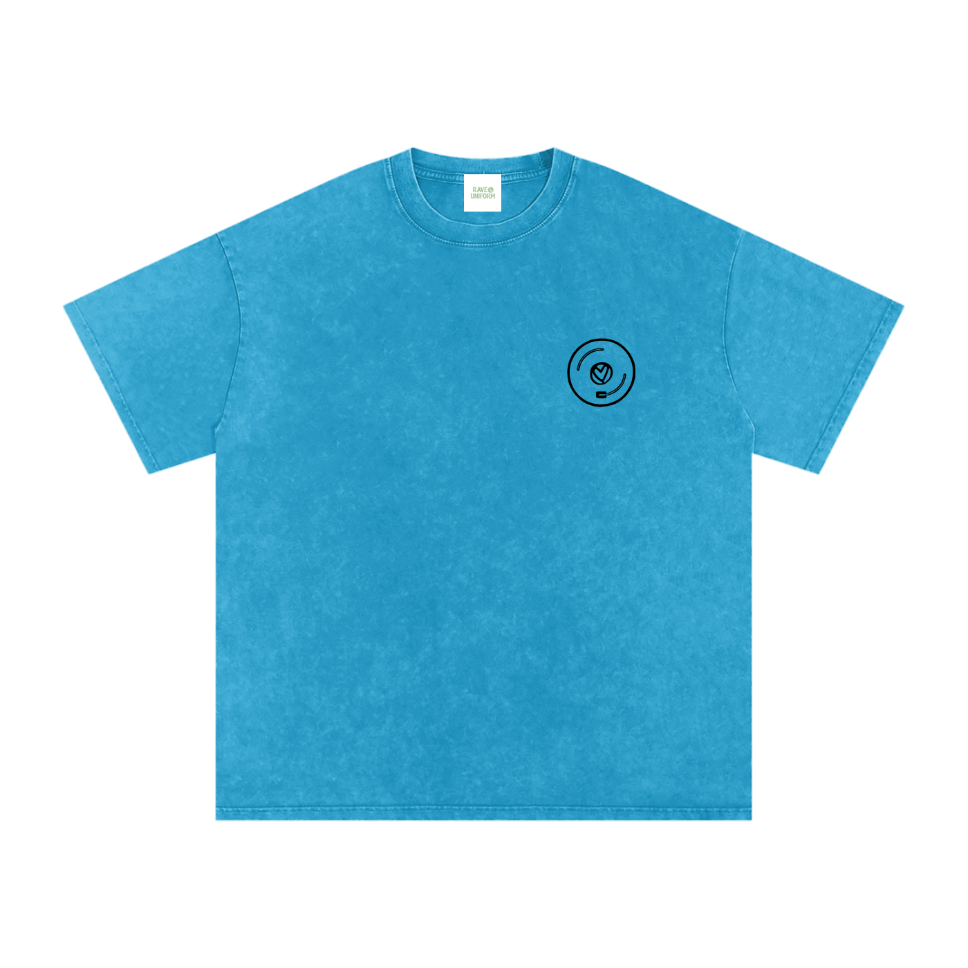 Vinyl Love Oversized Vintage T-Shirt in Lake Blue detail view by Rave Uniform