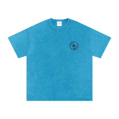 Vinyl Love Oversized Vintage T-Shirt in Lake Blue detail view by Rave Uniform