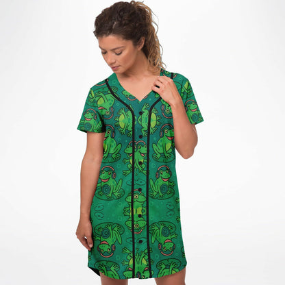 Bass Frog Baseball Jersey Dress, front, on model