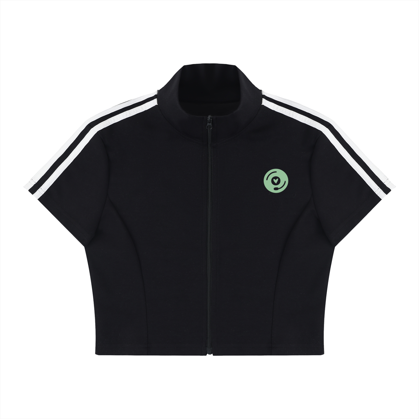 Vinyl Love Cropped Zip-Up T-Shirt - Rave Uniform Front View