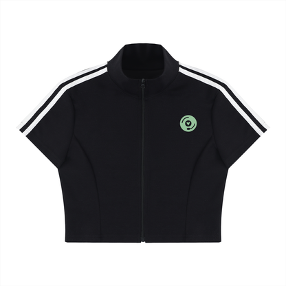 Vinyl Love Cropped Zip-Up T-Shirt - Rave Uniform Front View