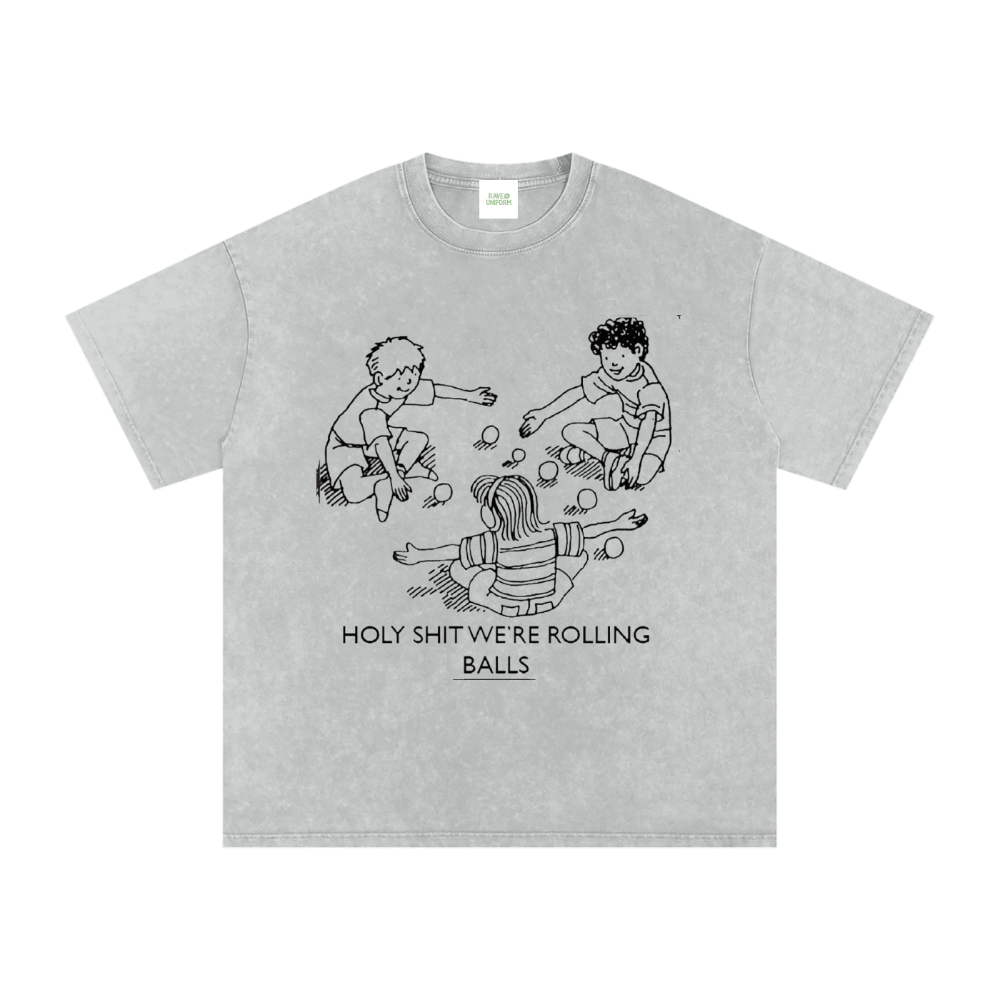 Rolling Balls Oversized Vintage T-Shirt in Light Gray by Rave Uniform